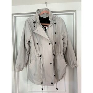 Vintage Tudor Court Beige Hooded Anorak Parka Jacket Womens Medium Adjustable‎